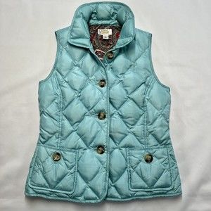 Talbots Down Puffer Vest Small Quilted Button Feather Aqua Teal Paisley Lining